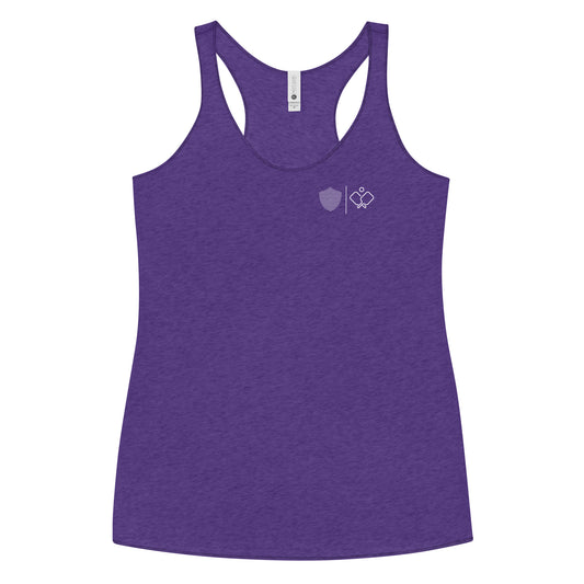 Women's Racerback Tank, various colors. S+F signature pickleball logo design.