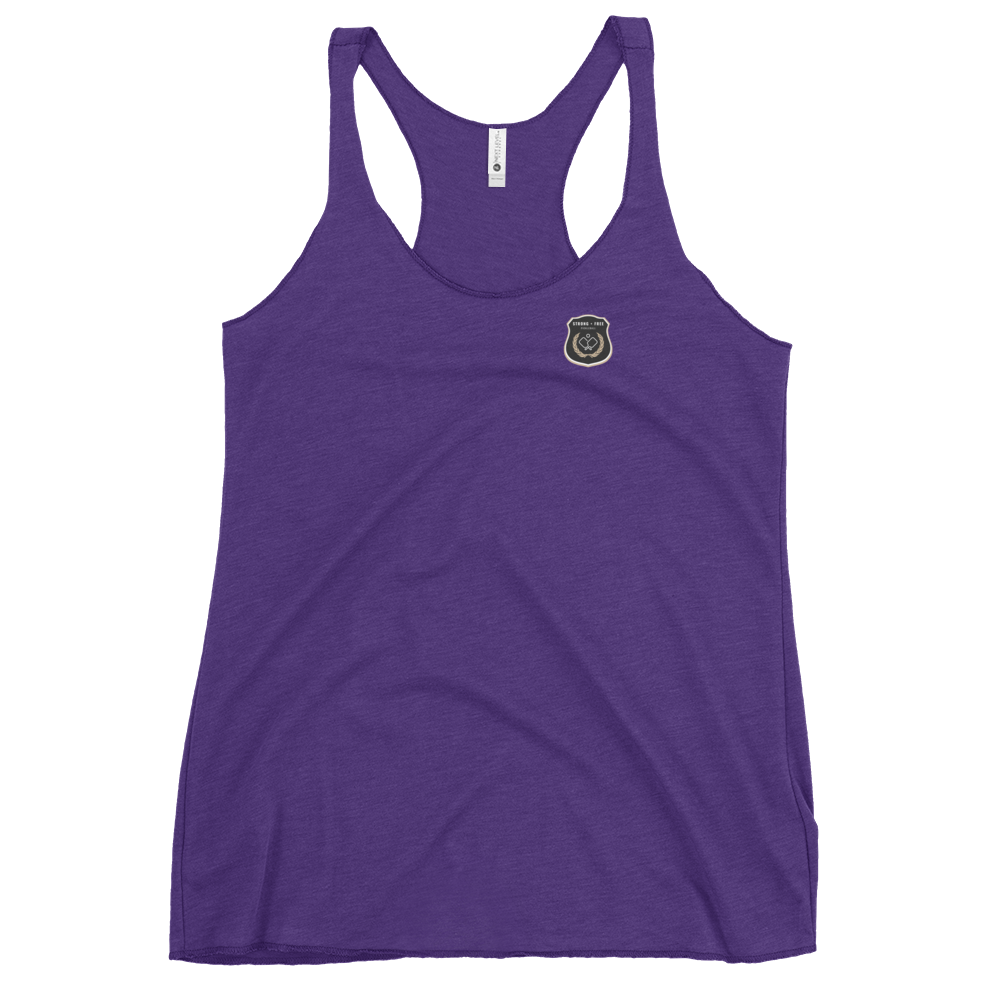 Women's Racerback Tank, various colors. S+F custom pickleball logo design, black icon.