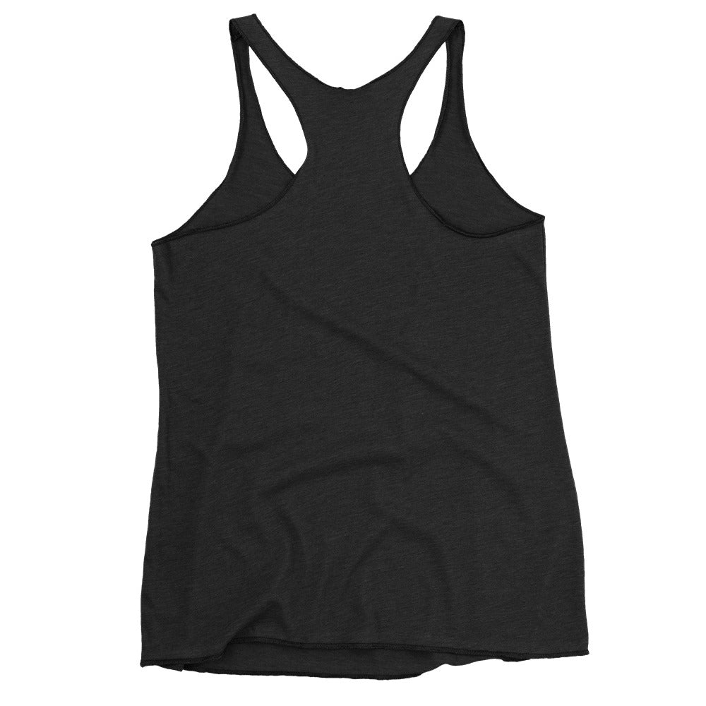 Women's Racerback Tank, Black/White/Blue/Red/Grey. S+F Reverse Grey Circle Logo.