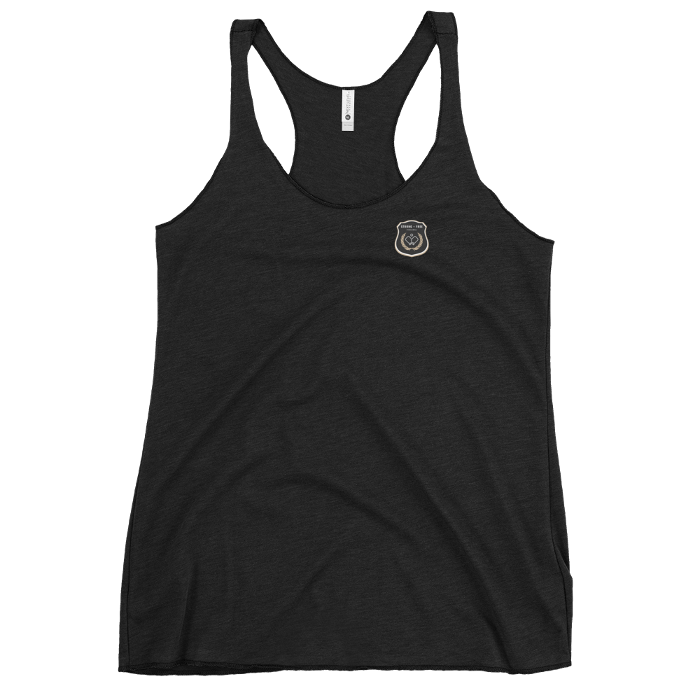 Women's Racerback Tank, various colors. S+F custom pickleball logo design, black icon.