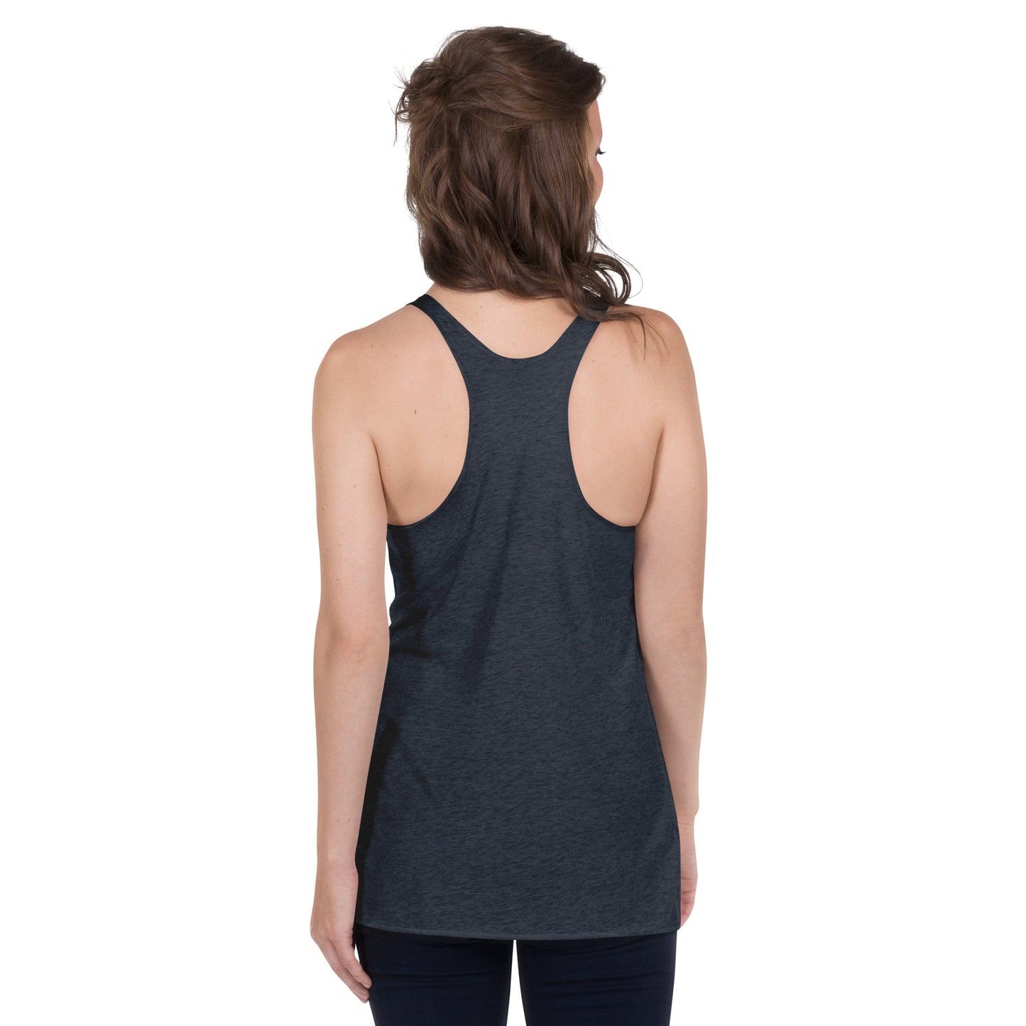 Women's Racerback Tank, Black/Purple/Blue. S+F White Circle Logo Design.