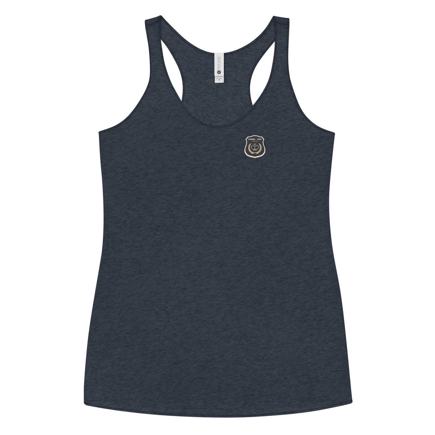 Women's Racerback Tank, various colors. S+F custom pickleball logo design, black icon.