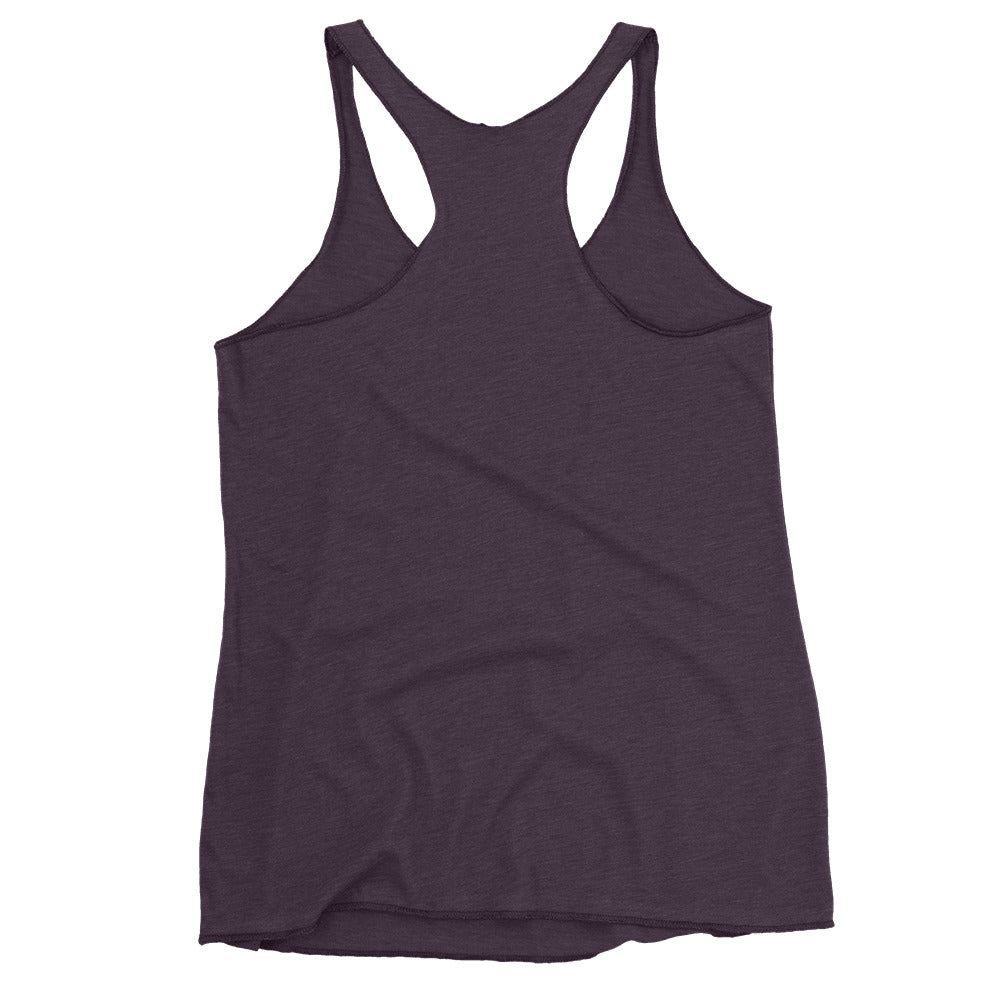Women's Racerback Tank, Black/Purple/Blue. S+F White Circle Logo Design.
