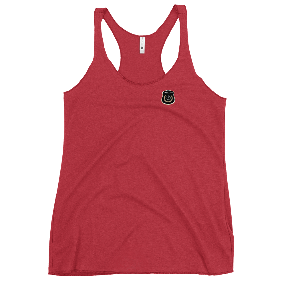 Women's Racerback Tank, various colors. S+F custom pickleball logo design, black icon.