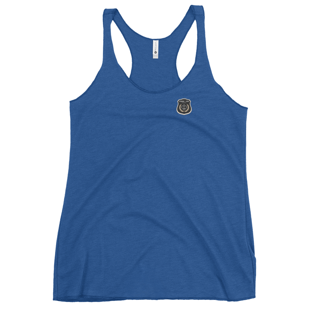 Women's Racerback Tank, various colors. S+F custom pickleball logo design, black icon.