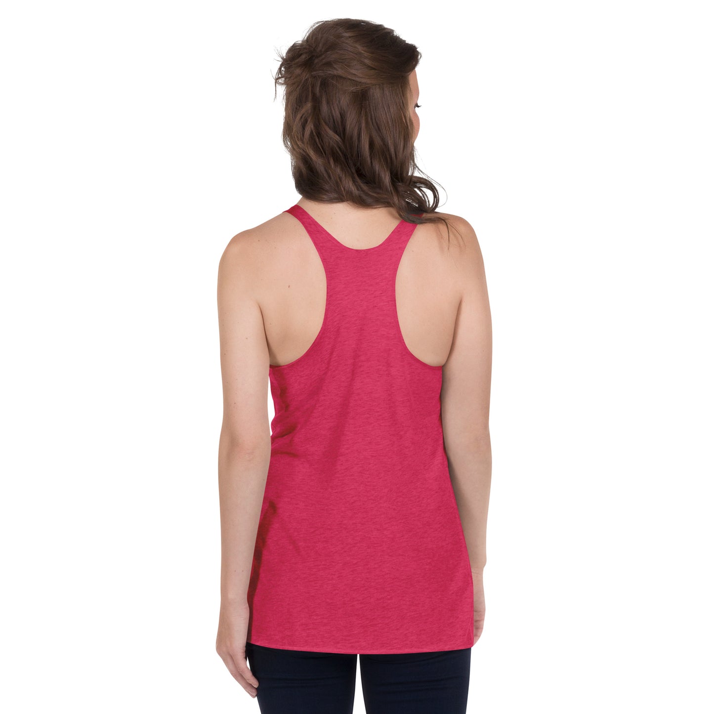 Women's Racerback Tank, White/Grey/Blue/Red. S+F Black Circle Logo Design.