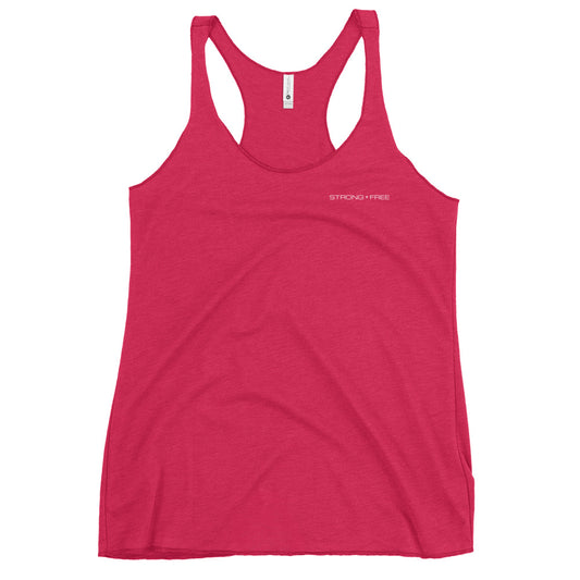 Women's Racerback Tank, Black/Red/Blue/Grey/Pink/Indigo/Purple. S+F White Font Logo Design.