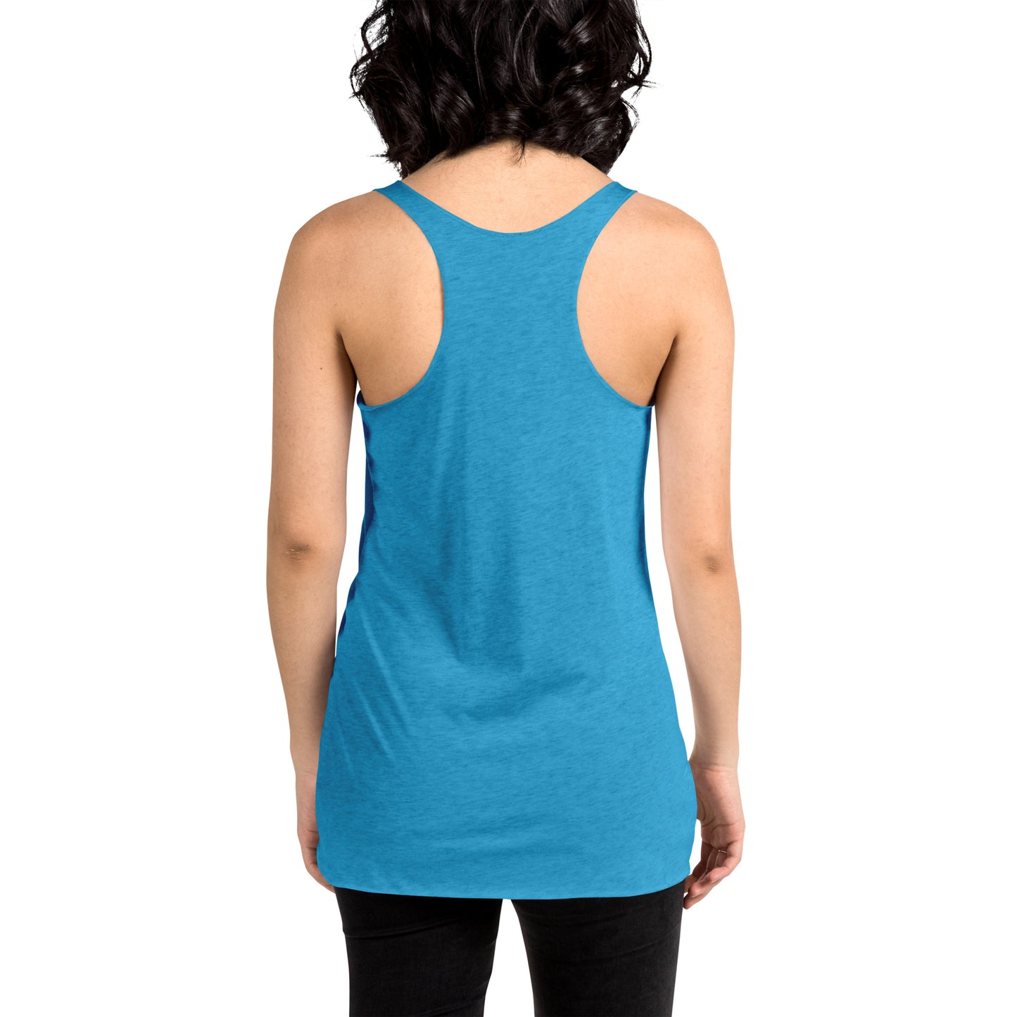 Women's Racerback Tank, White/Turquoise/Grey/Pink. S+F Black Font Logo Design.