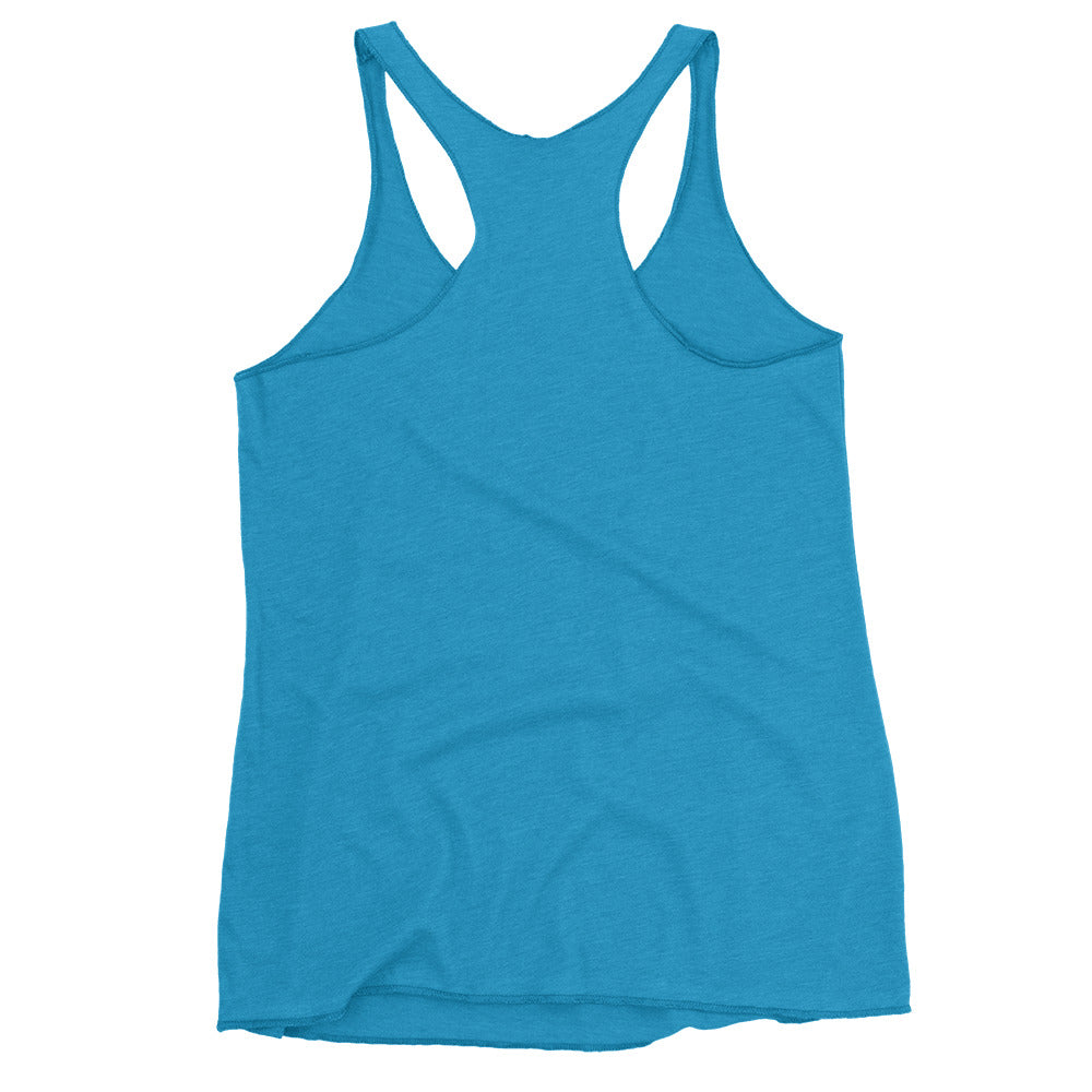 Women's Racerback Tank, White/Turquoise/Grey/Pink. S+F Black Font Logo Design.
