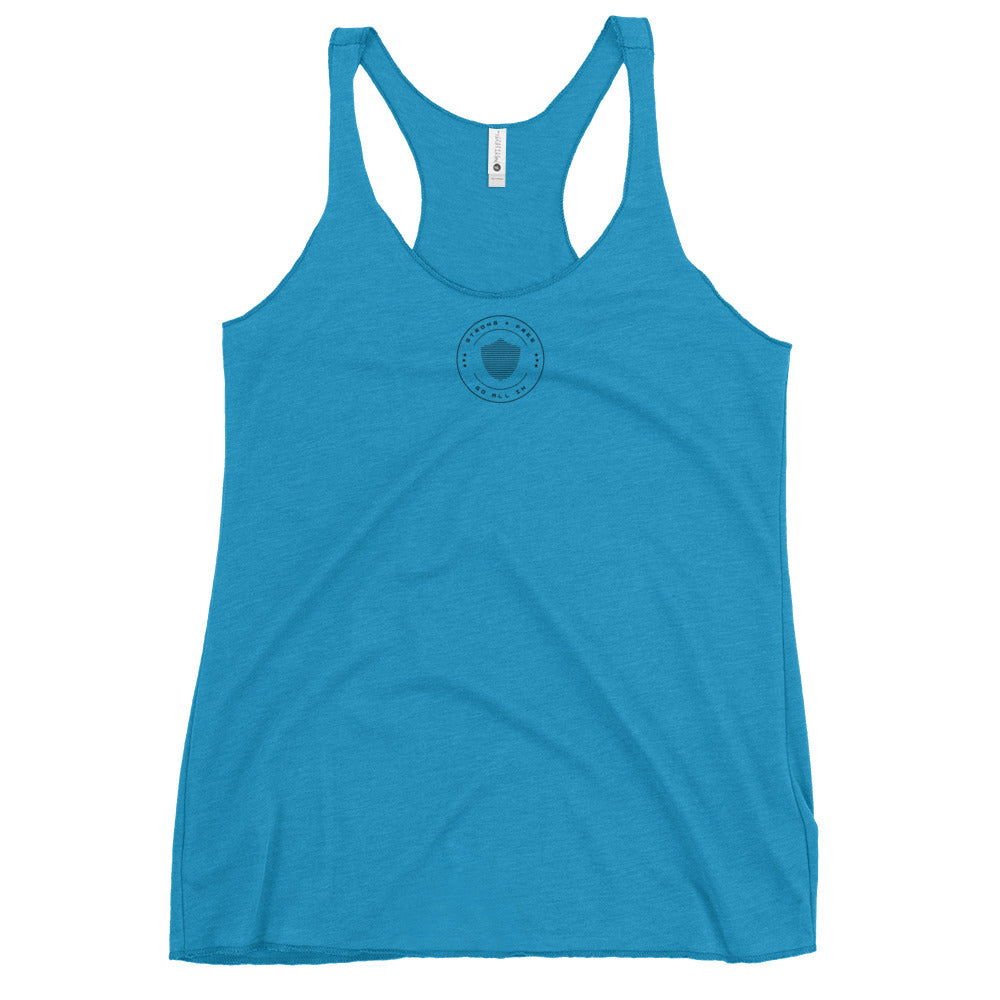 Women's Racerback Tank, various colors. S+F signature shield logo design I.