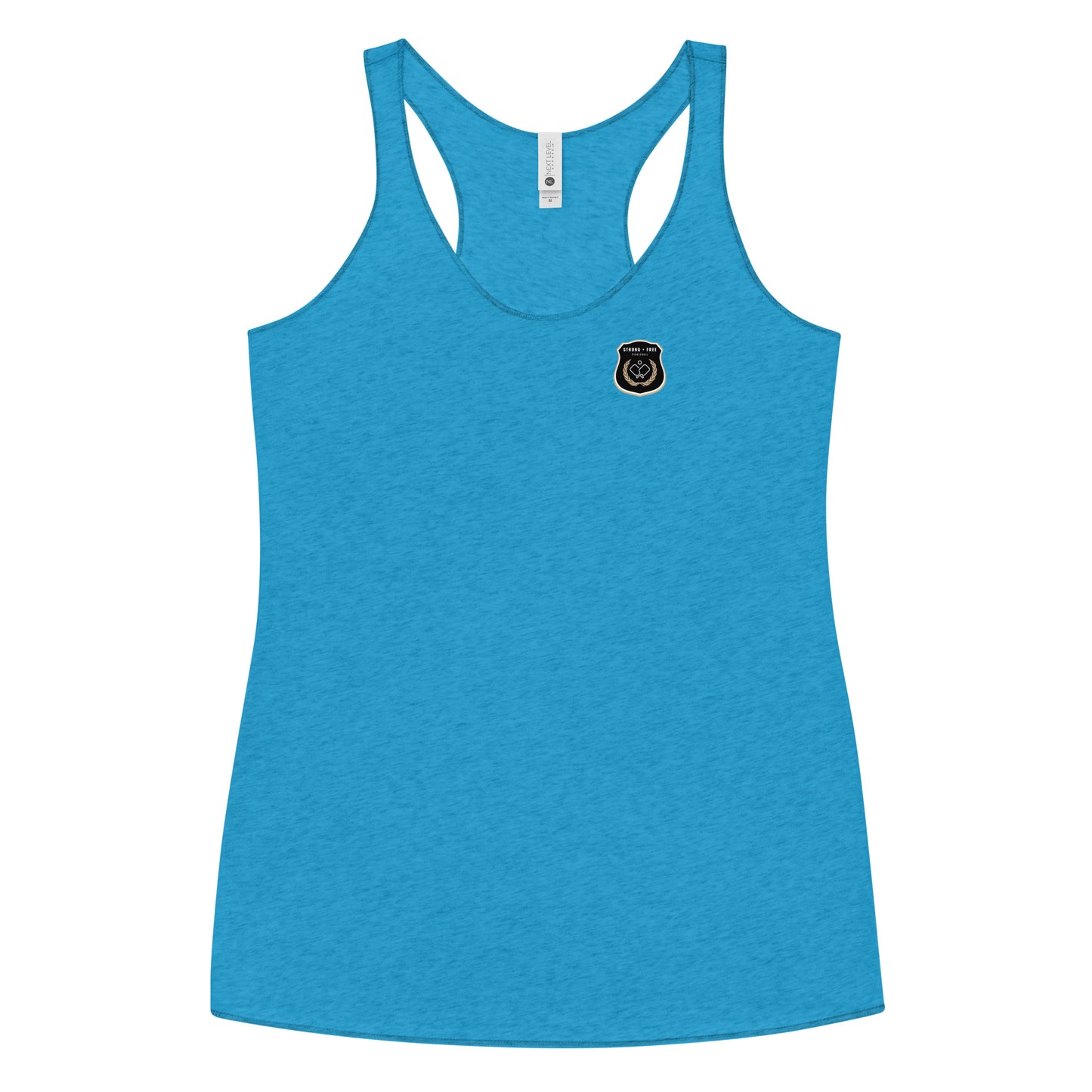 Women's Racerback Tank, various colors. S+F custom pickleball logo design, black icon.