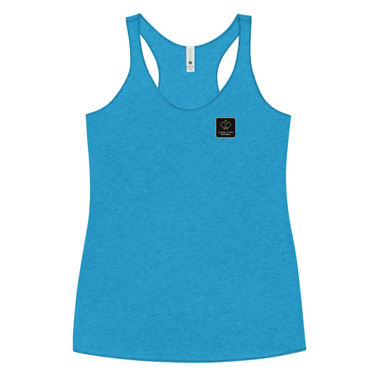 Women's Racerback Tank, various colors. S+F signature pickleball logo design, reverse black icon.